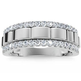 EX3 Diamond Men's 10k White Gold 1/2 Carat T.W. Diamond Round Brilliant Prong Set Anniversary Ring