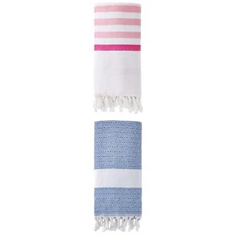 Turkish Striped Cotton Towel with Tassel Trim Towel for Beach 2 Packs 71"x40"