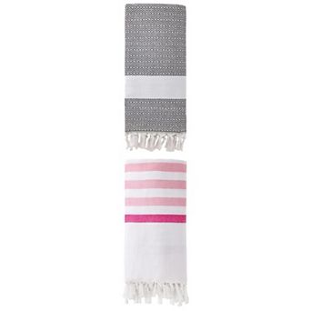 Turkish Striped Cotton Towel with Tassel Trim Towel for Beach 2 Packs 71"x40"
