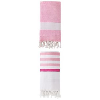 Turkish Striped Cotton Towel with Tassel Trim Towel for Beach 2 Packs 71"x40"