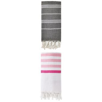 Cotton Beach Towel with Tassel Trim Sand Free Towel 71" x 40"/71" x 35" 2 Packs