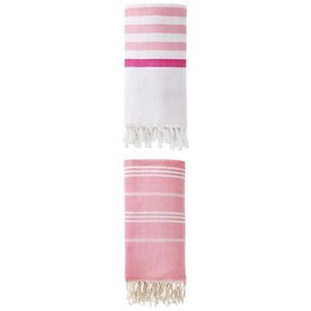Cotton Beach Towel with Tassel Trim Sand Free Towel 71" x 40"/71" x 35" 2 Packs