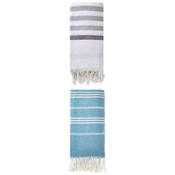 2 Packs Striped Cotton Tassel Design Beach Towel 71" x 40"/71" x 35"