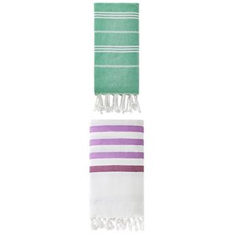 2 Packs Turkish Striped Cotton Towel with Tassel 71" x 40"/71" x 35"