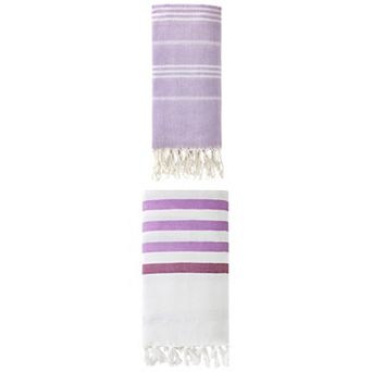 2 Packs Turkish Striped Cotton Towel with Tassel 71" x 40"/71" x 35"