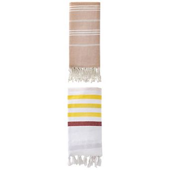 Turkish Striped Cotton Beach Towel with Tassel Towel 71" x 40"/71" x 35"