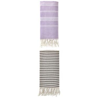 Turkish Beach Towel Striped Tassel Design Quick Dry Towel 2 Packs 71" x 40"/71" x 35"
