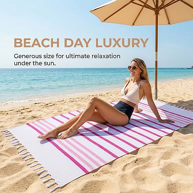 2 Packs Turkish Striped Cotton Beach Towel with Tassel 71"x40"