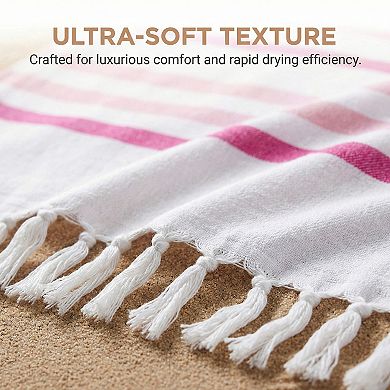 2 Packs Turkish Striped Cotton Beach Towel with Tassel 71"x40"
