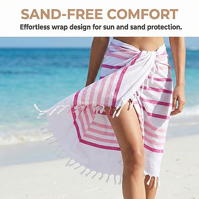 2 Packs Turkish Striped Cotton Beach Towel with Tassel 71"x40"