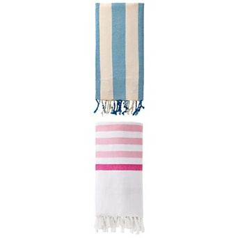 2 Packs Turkish Striped Cotton Beach Towel with Tassel 71"x40"
