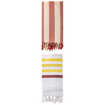 Turkish Striped Towel with Tassel Trim 2 Packs Sand Free Towel 71"x40"