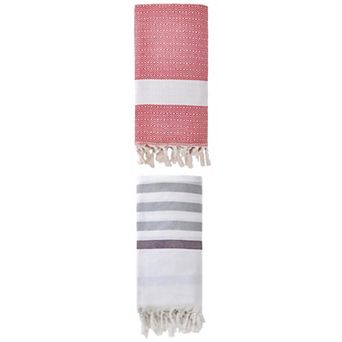 Turkish Striped Cotton Beach Towel with Tassel Trim 2 Packs Towel 71"x40"