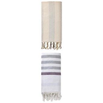 Striped Cotton Beach Towel with Tassel Trim 2 Packs Sand Free Towel 71"x40"