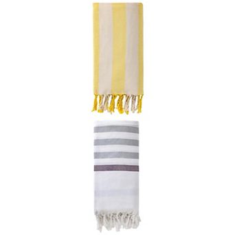 Striped Cotton Beach Towel with Tassel Trim 2 Packs Sand Free Towel 71"x40"