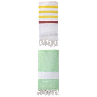 Turkish Striped Beach Towel with Tassel Trim 2 Packs Sand Free Towel 71"x40"