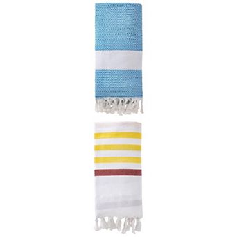 Turkish Striped Beach Towel with Tassel Trim 2 Packs Sand Free Towel 71"x40"