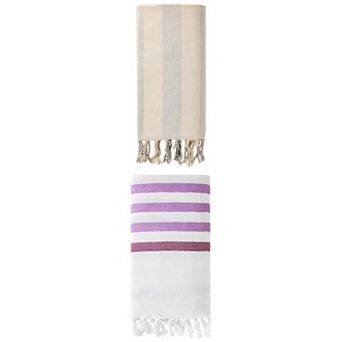 Striped Cotton Towel with Tassel Trim 2 Packs Beach Towel 71"x40"