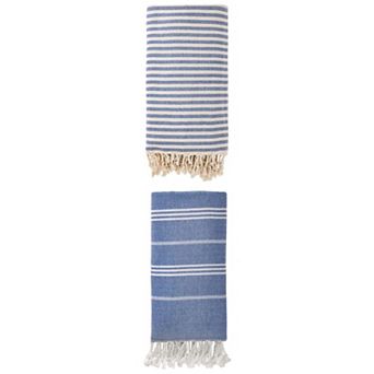 Turkish Beach Towel Striped Tassel Design Sand Free Quick Dry Towel 2 Packs 71" x 40"/71" x 35"