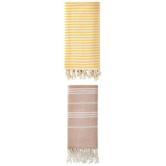 Striped Beach Towel Tassel Design Sand Free Quick Dry Towel 2 Packs 71" x 40"/71" x 35"