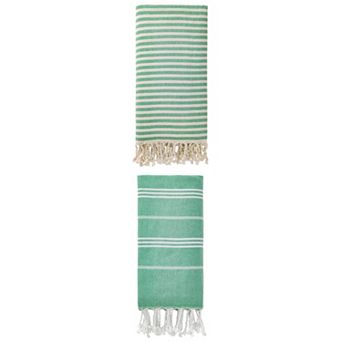 Turkish Beach Towel Striped with Tassel Quick Dry Towel 2 Packs 71" x 40"/71" x 35"
