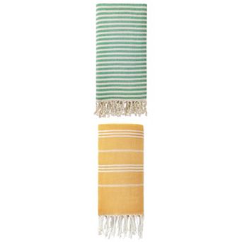 Turkish Beach Towel Striped with Tassel Quick Dry Towel 2 Packs 71" x 40"/71" x 35"
