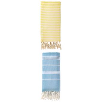 Turkish Beach Towel Striped Tassel Design Sand Free Towel 2 Packs 71" x 40"/71" x 35"