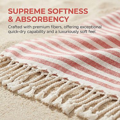 Turkish Striped Tassel Design Sand Free Quick Dry Towel 2 Packs 71"x40"