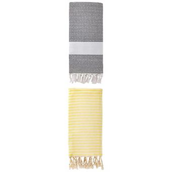 Turkish Towel Striped Tassel Design Sand Free Quick Dry Towel 2 Packs 71"x40"
