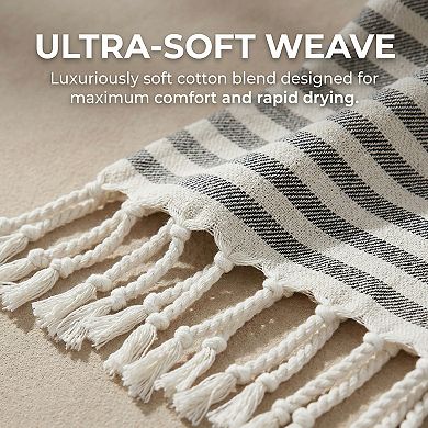 Striped Tassel Design Sand Free Quick Dry Beach Towel 2 Packs 71"x40"