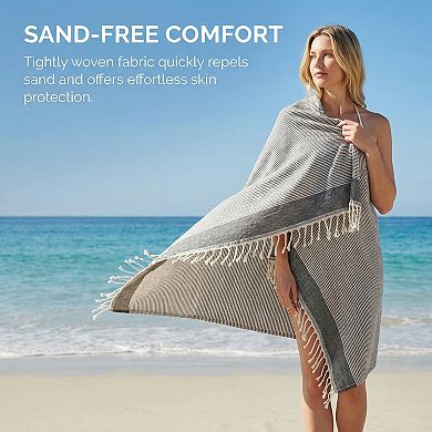 Striped Tassel Design Sand Free Quick Dry Beach Towel 2 Packs 71"x40"