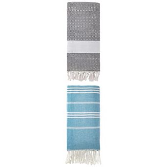 Stripe Turkish Beach Towel with Tassel Sand Free Towel 71" x 35"/71" x 40" 2 Packs