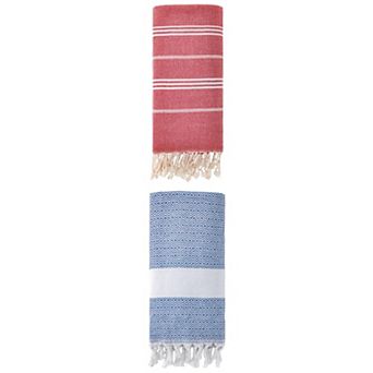 2 Packs Turkish Beach Towel with Tassel, Quick Dry, Sand Free Towel 71" x 35"/71" x 40"