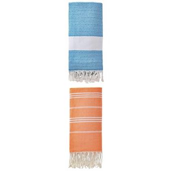 2 Packs Stripe Beach Towel with Tassel, Quick Dry, Sand Free Towel 71" x 35"/71" x 40"