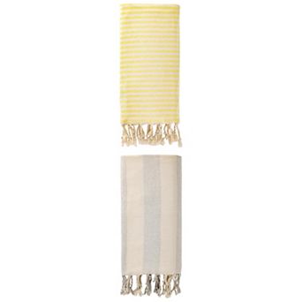 Turkish Towel Striped Tassel Design Sand Free Quick Dry Beach Towel 2 Packs 71"x40"