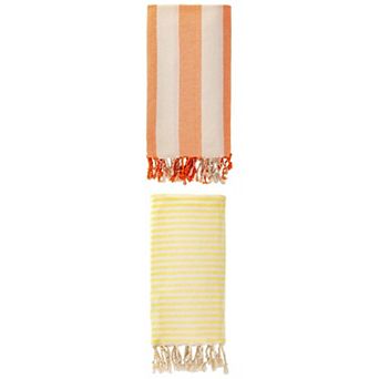 Turkish Towel Striped Tassel Design Sand Free Quick Dry Beach Towel 2 Packs 71"x40"