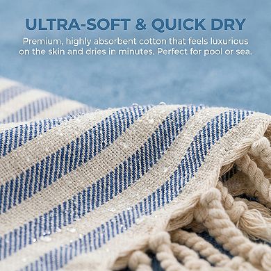 Turkish Beach Towel Striped Tassel Design Quick Dry Towel 2 Packs 71"x40"