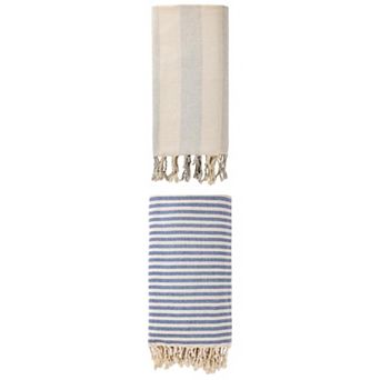 Turkish Beach Towel Striped Tassel Design Quick Dry Towel 2 Packs 71"x40"