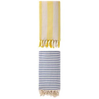 Turkish Beach Towel Striped Tassel Design Quick Dry Towel 2 Packs 71"x40"