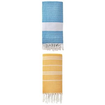 2 Packs Stripe Beach Towel with Tassel, Quick Dry Towel 71" x 35"/71" x 40"
