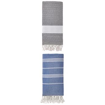 2 Packs Stripe Turkish Beach Towel with Tassel Quick Dry Towel 71" x 35"/71" x 40"