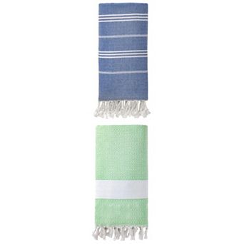 2 Packs Stripe Turkish Beach Towel with Tassel Quick Dry Towel 71" x 35"/71" x 40"