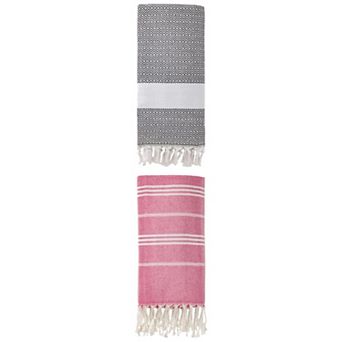 2 pc Stripe Beach Towel with Tassel, Quick Dry, Sand Free Towel 71" x 35"/71" x 40"