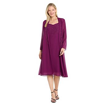 Women's R&M Richards Sweetheart Beaded Dress & Duster Jacket Set
