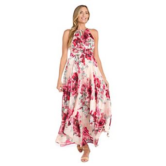 Women's R&M Richards Floral Halter Keyhole Carwash Hem Maxi Dress