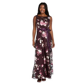 Women's R&M Richards Floral Foil Organza Sash-Tie V-Back Maxi Dress