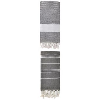 2 pc Stripe Turkish Beach Towel with Tassel Sand Free Towel 71" x 35"/71" x 40"