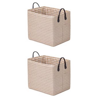 2 pc Woven Storage Basket, Shelf Closet Storage Bin for Clothes, Organizer Bin with Handles