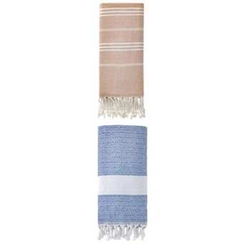 Stripe Turkish Sand Free Towel with Tassel 71" x 35"/71" x 40" 2 pc