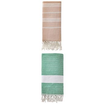 Stripe Turkish Sand Free Towel with Tassel 71" x 35"/71" x 40" 2 pc